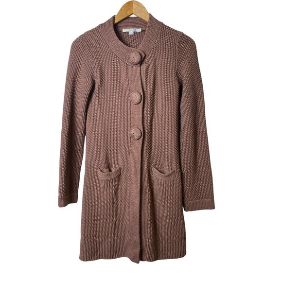 Boden Brown Heavy Knit Crochet Snap Button Long Cardigan Women's Size 2 - Picture 3 of 9